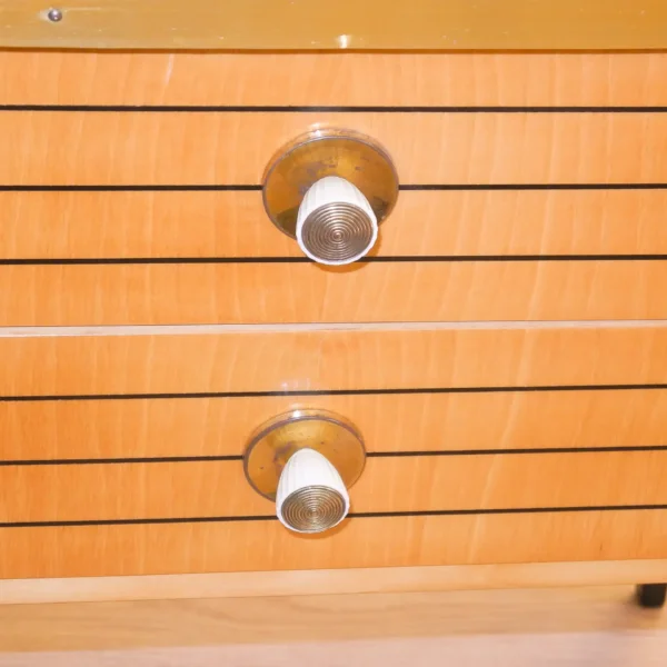 Kleine Kommode Hell mit Schwarzer Resopalplatte 1950er Jahre Mid-century Modern Design Style Retro Möbel