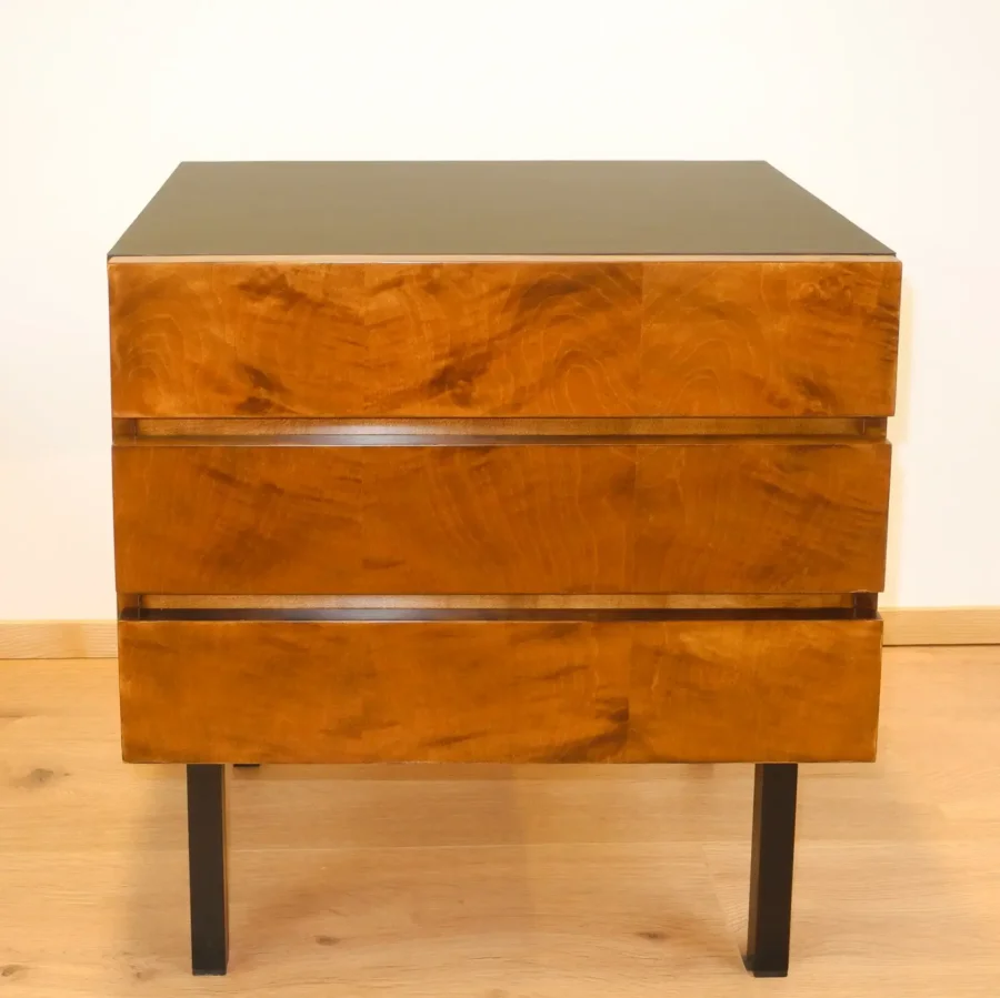 2 Nachttische Geflammte Birke Gebeizt 1960er Jahre Mid-century Modern Design Style Retro Möbel