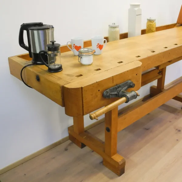 Alte Hobelbank Buche Massiv Mid-century Modern Design Style Retro Möbel