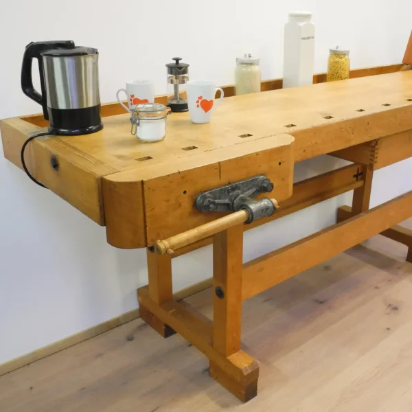 Alte Hobelbank Buche Massiv Mid-century Modern Design Style Retro Möbel