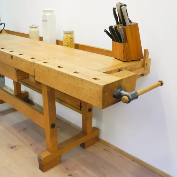 Alte Hobelbank Buche Massiv Mid-century Modern Design Style Retro Möbel