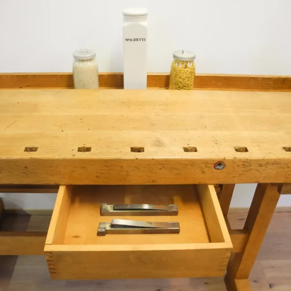 Alte Hobelbank Buche Massiv Mid-century Modern Design Style Retro Möbel