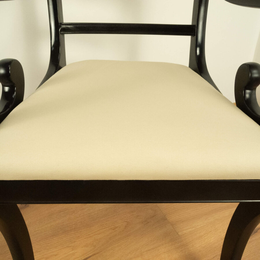 Armlehnstuhl Mahagoni Schwarz Gebeizt Vintage Mid-century Modern Design Style Retro Möbel