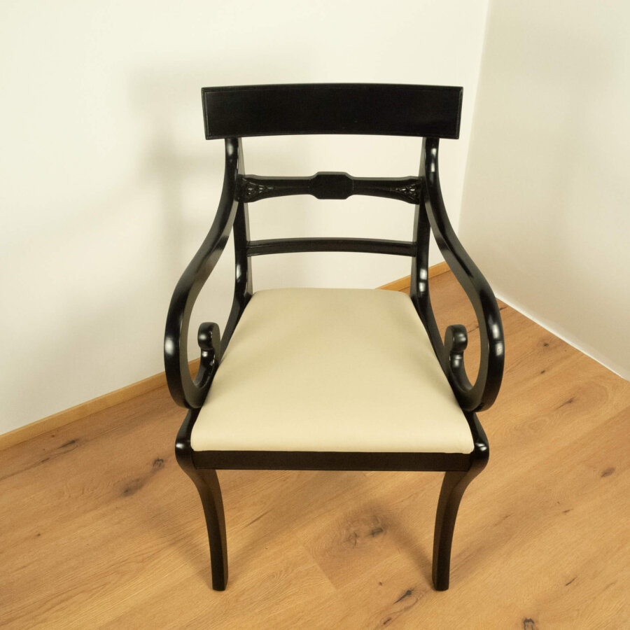 Armlehnstuhl Mahagoni Schwarz Gebeizt Vintage Mid-century Modern Design Style Retro Möbel
