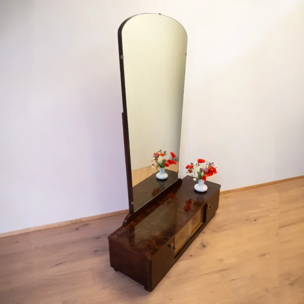 Spiegelkommode Geflammte Birke Gebeizt 1950er Jahre Mid-century Modern Design Style Retro Möbel
