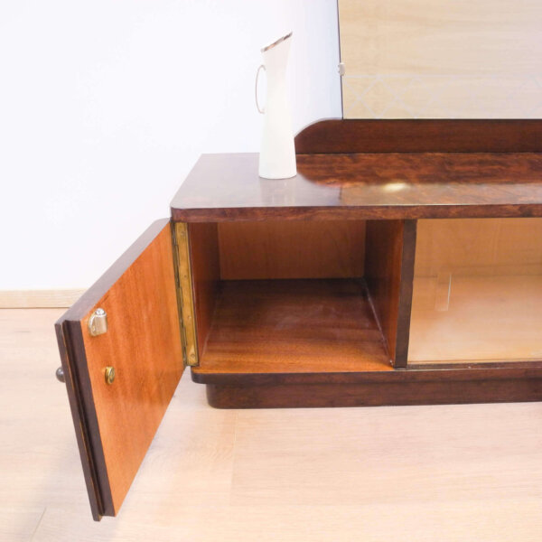 Spiegelkommode Geflammte Birke Gebeizt 1950er Jahre Mid-century Modern Design Style Retro Möbel