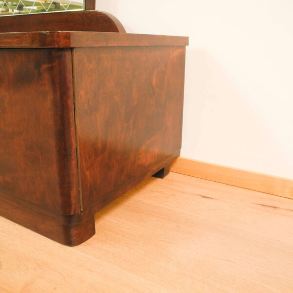 Spiegelkommode Geflammte Birke Gebeizt 1950er Jahre 09 Mid-century Modern Design Style Retro Möbel