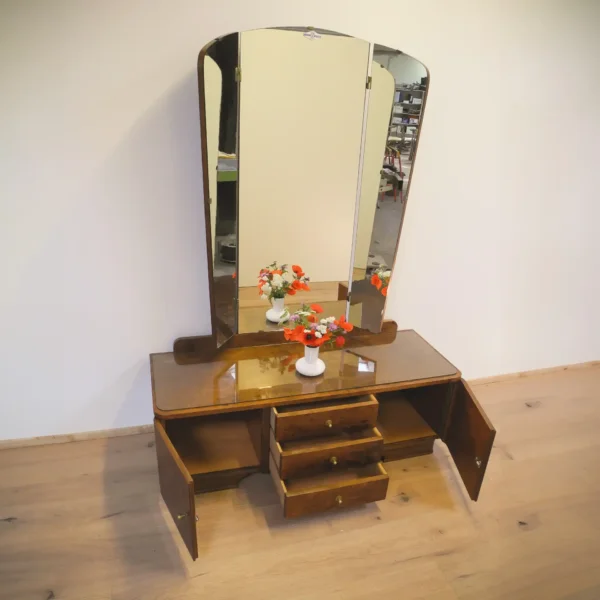 Spiegelkommode mit Schwenkspiegeln Geflammte Birke Gebeizt 1950er Jahre Mid-century Modern Design Style Retro Möbel
