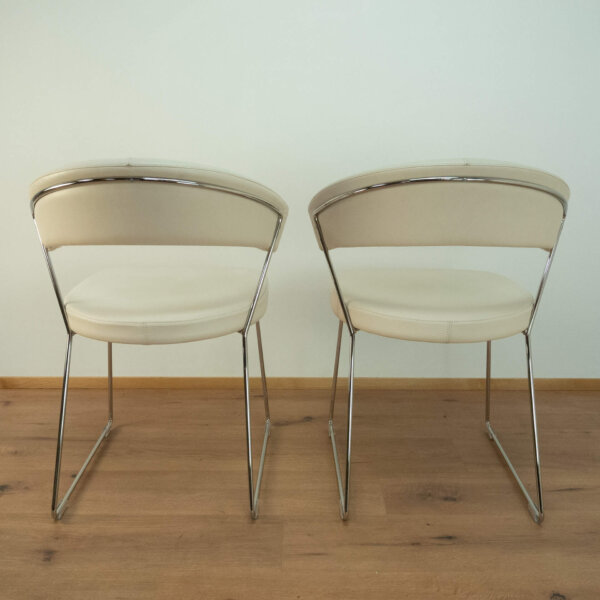 2 Calligaris Stühle Chrom und Leder 2009 Mid-century Modern Design Style Retro Möbel