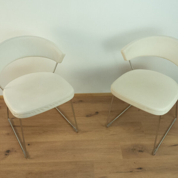 2 Calligaris Stühle Chrom und Leder 2009 Mid-century Modern Design Style Retro Möbel
