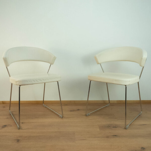 2 Calligaris Stühle Chrom und Leder 2009 Mid-century Modern Design Style Retro Möbel