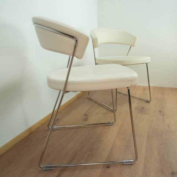 2 Calligaris Stühle Chrom und Leder 2009 Mid-century Modern Design Style Retro Möbel