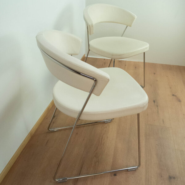 2 Calligaris Stühle Chrom und Leder 2009 Mid-century Modern Design Style Retro Möbel