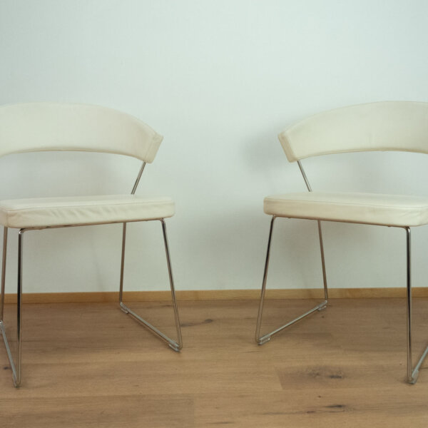 2 Calligaris Stühle Chrom und Leder 2009 Mid-century Modern Design Style Retro Möbel