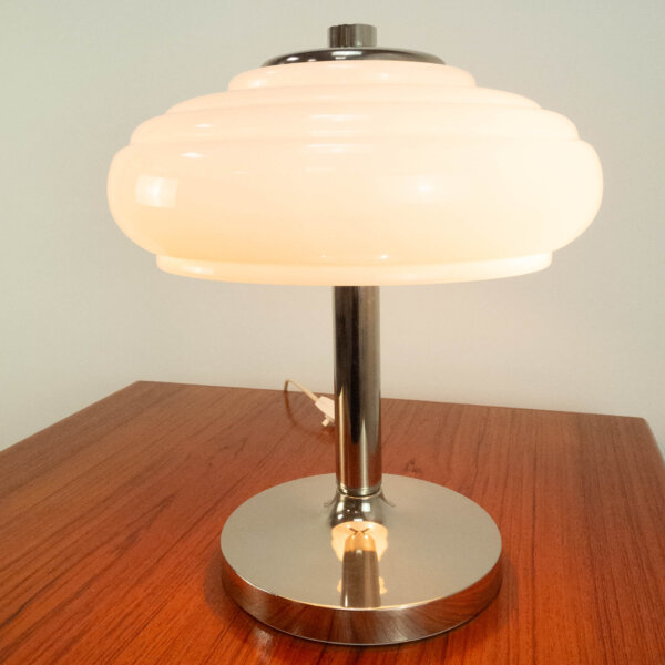 Tischleuchte Opalglas und Chrom 1960er Jahr Mid-century Modern Design Style Retro Möbel