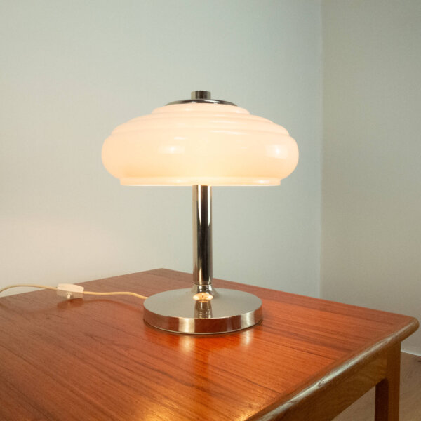 Tischleuchte Opalglas und Chrom 1960er Jahr Mid-century Modern Design Style Retro Möbel