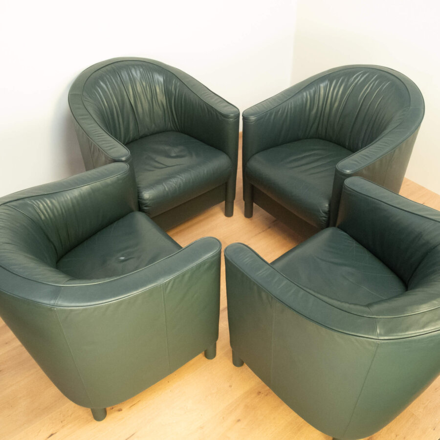4 Loungssessel Walter Knoll Holzgestell Komplett mit Leder Bezogen Ca. 80er Jahre Mid-century Modern Design Style Retro Möbel