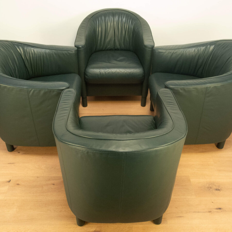 4 Loungssessel Walter Knoll Holzgestell Komplett mit Leder Bezogen Ca. 80er Jahre Mid-century Modern Design Style Retro Möbel