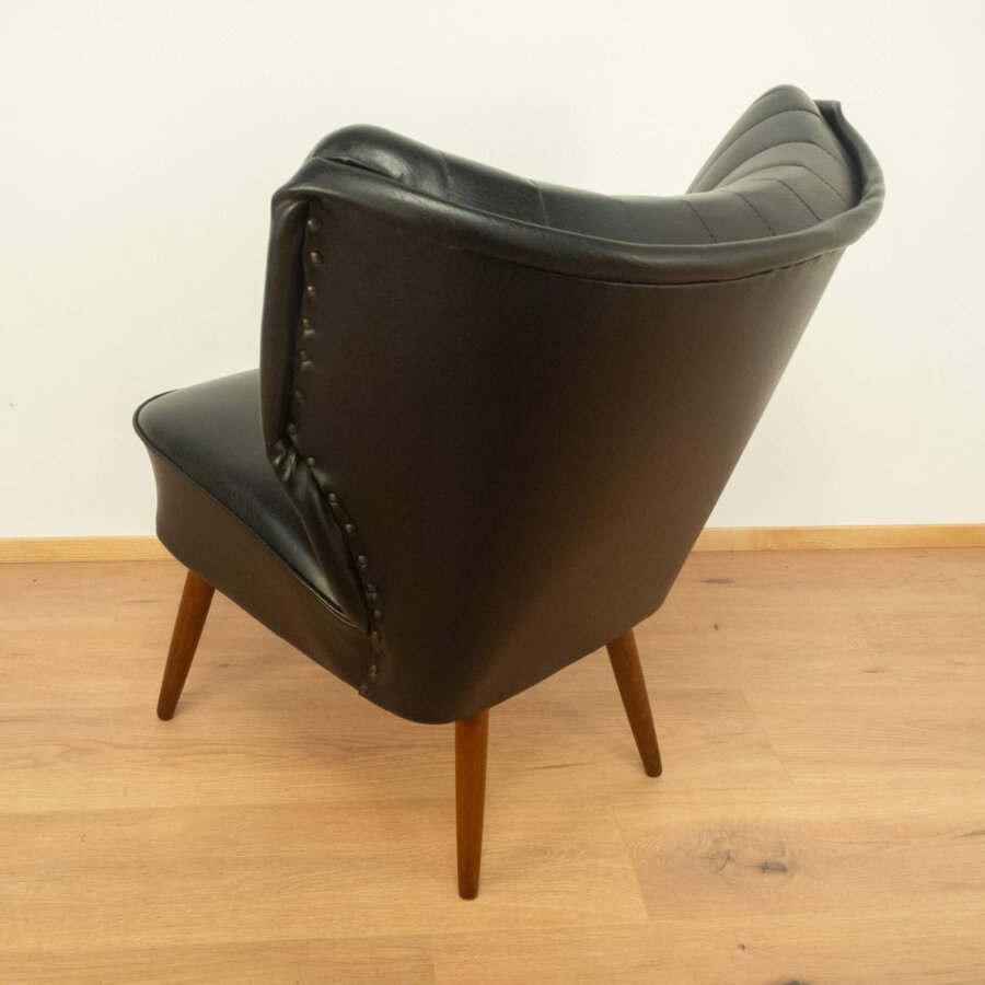 2 Cocktailsessel Buche und Schwarzes Kunstleder 1950er Jahre Mid-century Modern Design Style Retro Möbel