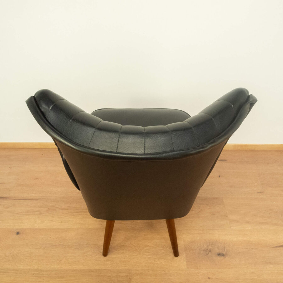 2 Cocktailsessel Buche und Schwarzes Kunstleder 1950er Jahre Mid-century Modern Design Style Retro Möbel