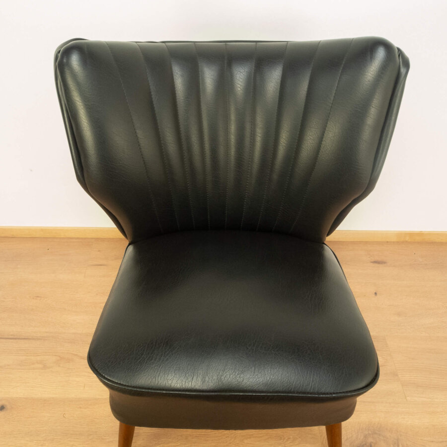 2 Cocktailsessel Buche und Schwarzes Kunstleder 1950er Jahre Mid-century Modern Design Style Retro Möbel