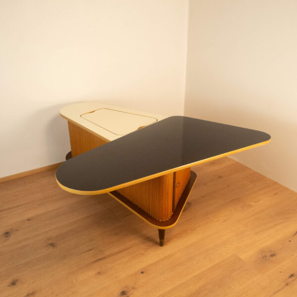 Bar Verwandlungsmöbel mit Schwarzer Resopalplatte 1950er Jahre Mid-century Modern Design Style Retro Möbel