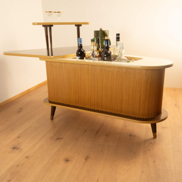 Bar Verwandlungsmöbel mit Schwarzer Resopalplatte 1950er Jahre Mid-century Modern Design Style Retro Möbel