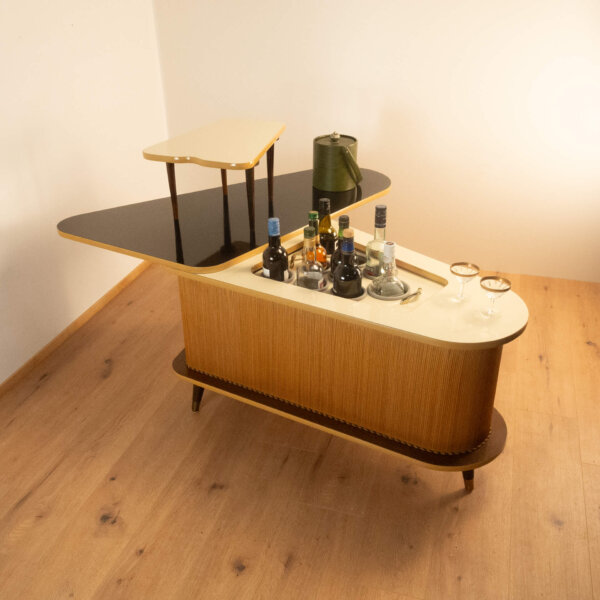Bar Verwandlungsmöbel mit Schwarzer Resopalplatte 1950er Jahre Mid-century Modern Design Style Retro Möbel