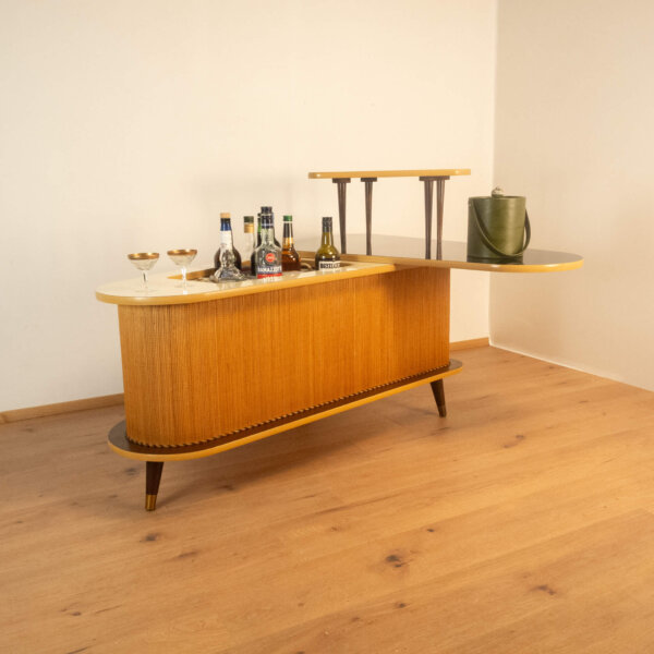Bar Verwandlungsmöbel mit Schwarzer Resopalplatte 1950er Jahre Mid-century Modern Design Style Retro Möbel