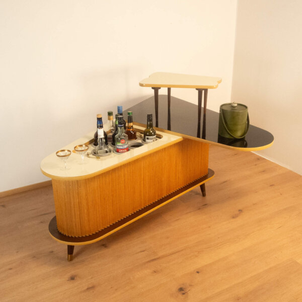 Bar Verwandlungsmöbel mit Schwarzer Resopalplatte 1950er Jahre Mid-century Modern Design Style Retro Möbel