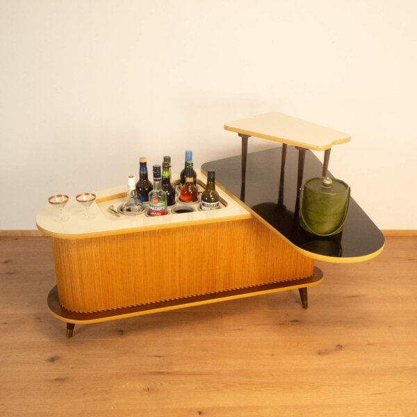 Bar Verwandlungsmöbel mit Schwarzer Resopalplatte 1950er Jahre Mid-century Modern Design Style Retro Möbel