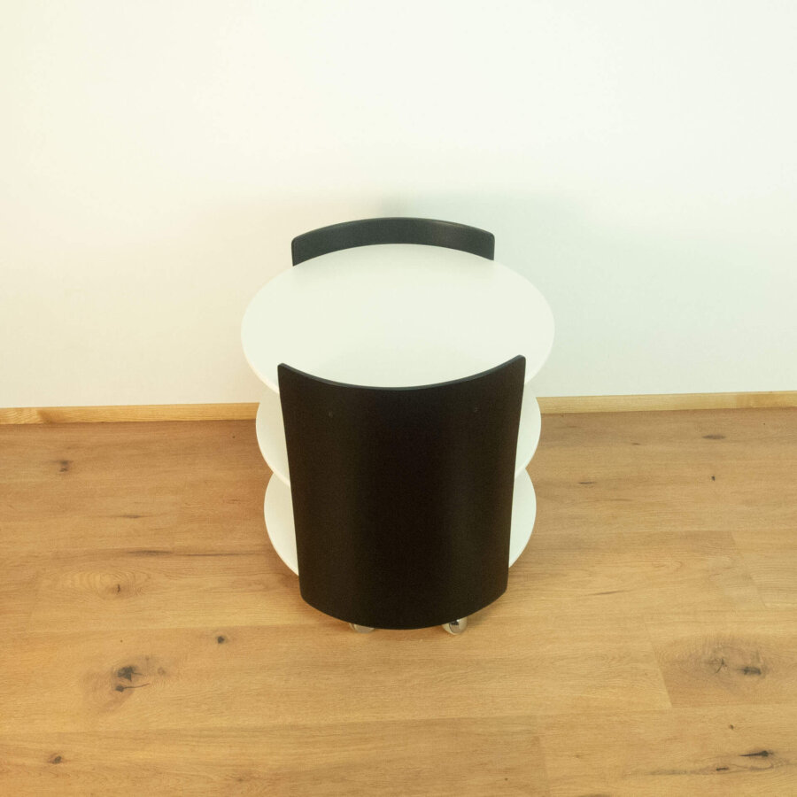 Rollbarer Beistelltisch Schwarz Weisser Lack 1970er Jahre 06 Mid-century Modern Design Style Retro Möbel