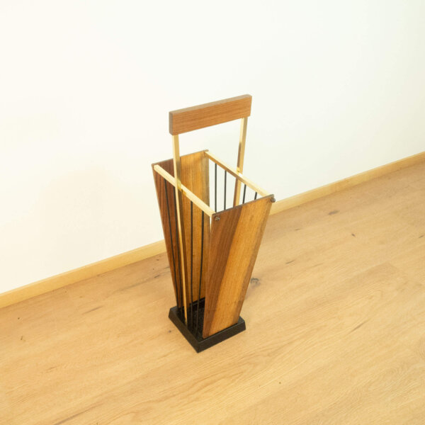 Schirmständer Gusseisen Messing Nussbaum 1960er Jahre 2 Mid-century Modern Design Style Retro Möbel