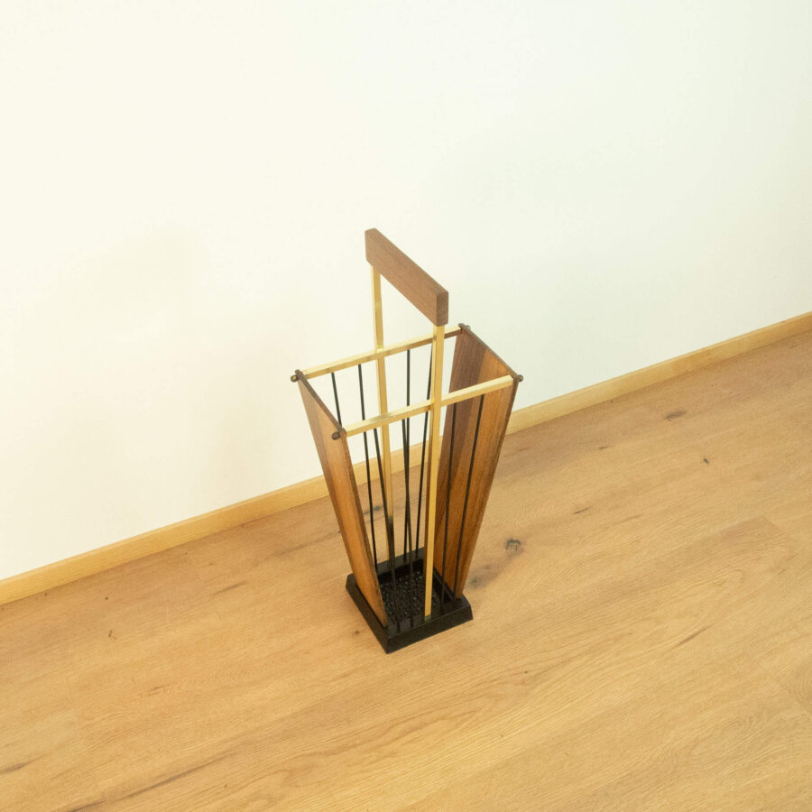 Schirmständer Gusseisen Messing Nussbaum 1960er Jahre 5 Mid-century Modern Design Style Retro Möbel