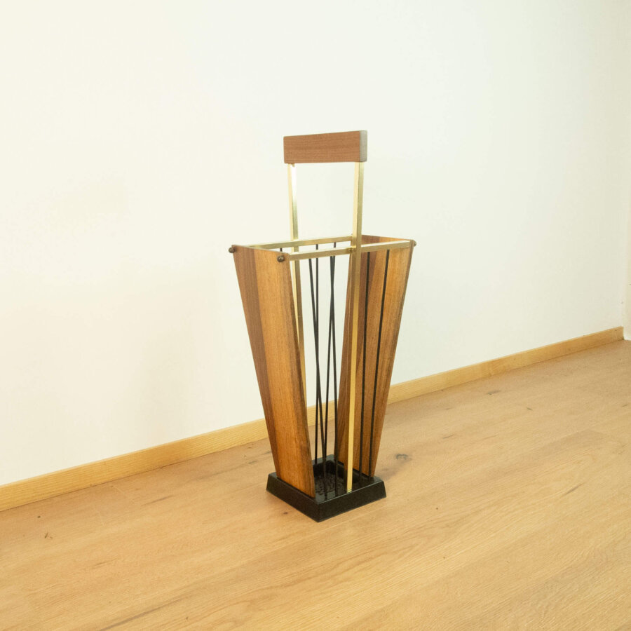 Schirmständer Gusseisen Messing Nussbaum 1960er Jahre 6 Mid-century Modern Design Style Retro Möbel