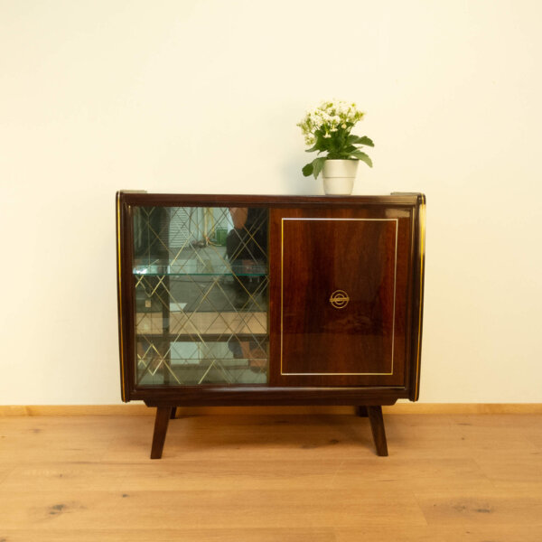 Verspiegelter Barschrank mit Geschliffenem Rautenmuster 1950er Jahre Mid-century Modern Design Style Retro Möbel
