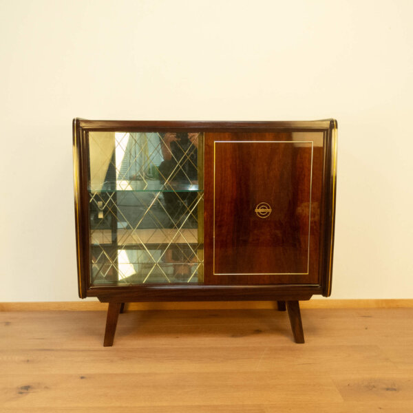 Verspiegelter Barschrank mit Geschliffenem Rautenmuster 1950er Jahre Mid-century Modern Design Style Retro Möbel