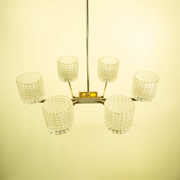 Kronleuchter von Kaiser Leuchten Chrom Glas 1960er Jahre Mid-century Modern Design Style Retro Möbel