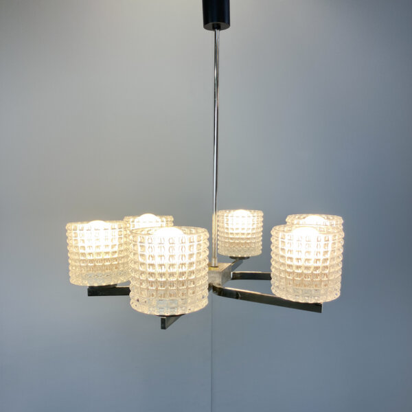 Sechsflammiger Kronleuchter Von Kaiser Leuchten Chrom Glas 1960er Jahre Mid-century Modern Design Style Retro Furniture