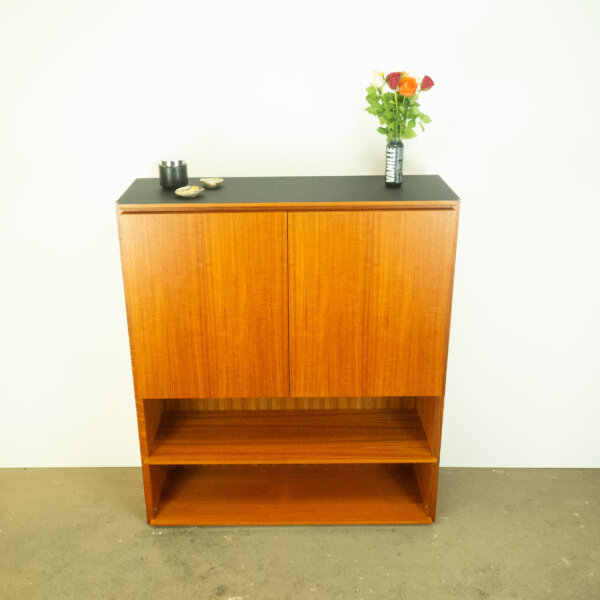Regalkombination Teak Mit Schwarzer Resopalplatte 1970er Jahre Mid-century Modern Design Style Retro Furniture