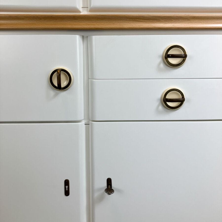 Kuechenschrank Mit Auszug Und Brotfach Massivholz 1950er Jahre Mid-century Modern Design Style Retro Furniture