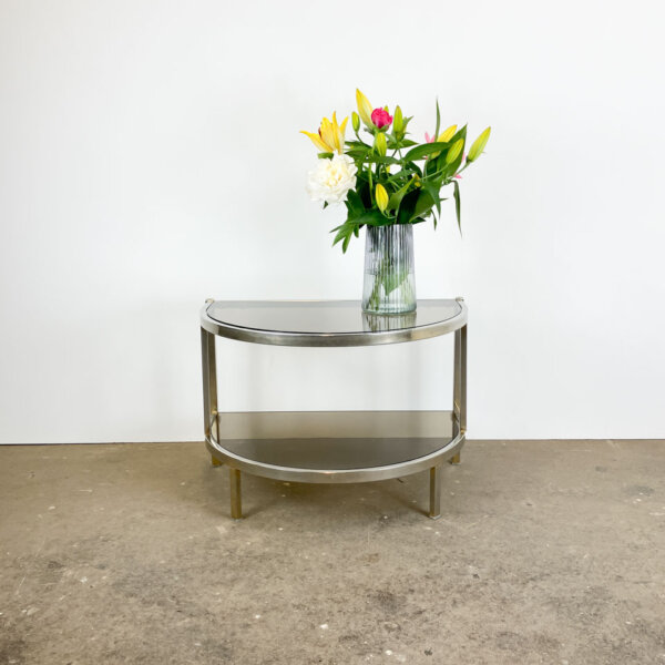 Beistelltisch Metall Mit Rauchglas 1970er Jahre Mid-century Modern Design Style Retro Furniture