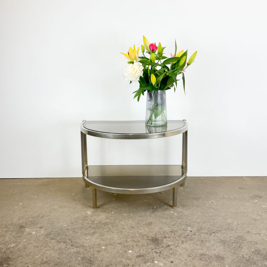 Beistelltisch Metall Mit Rauchglas 1970er Jahre Mid-century Modern Design Style Retro Furniture