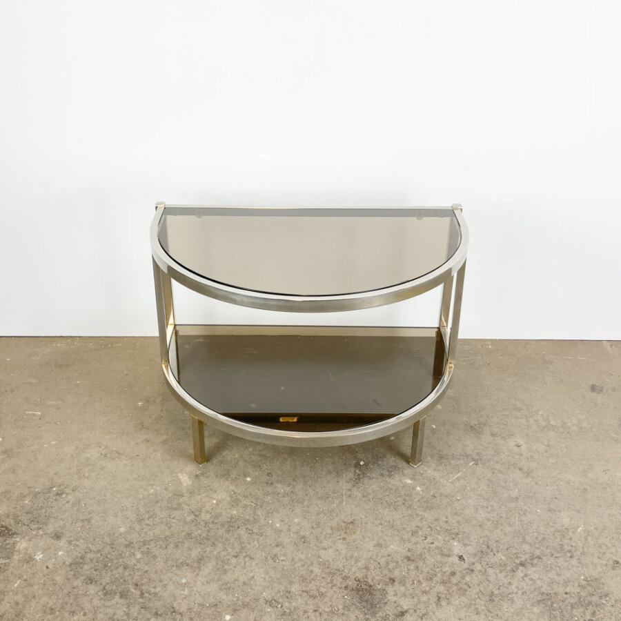 Beistelltisch Metall Mit Rauchglas 1970er Jahre Mid-century Modern Design Style Retro Furniture