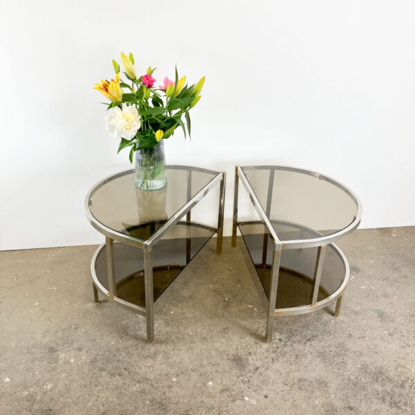Beistelltisch Metall Mit Rauchglas 1970er Jahre Mid-century Modern Design Style Retro Furniture