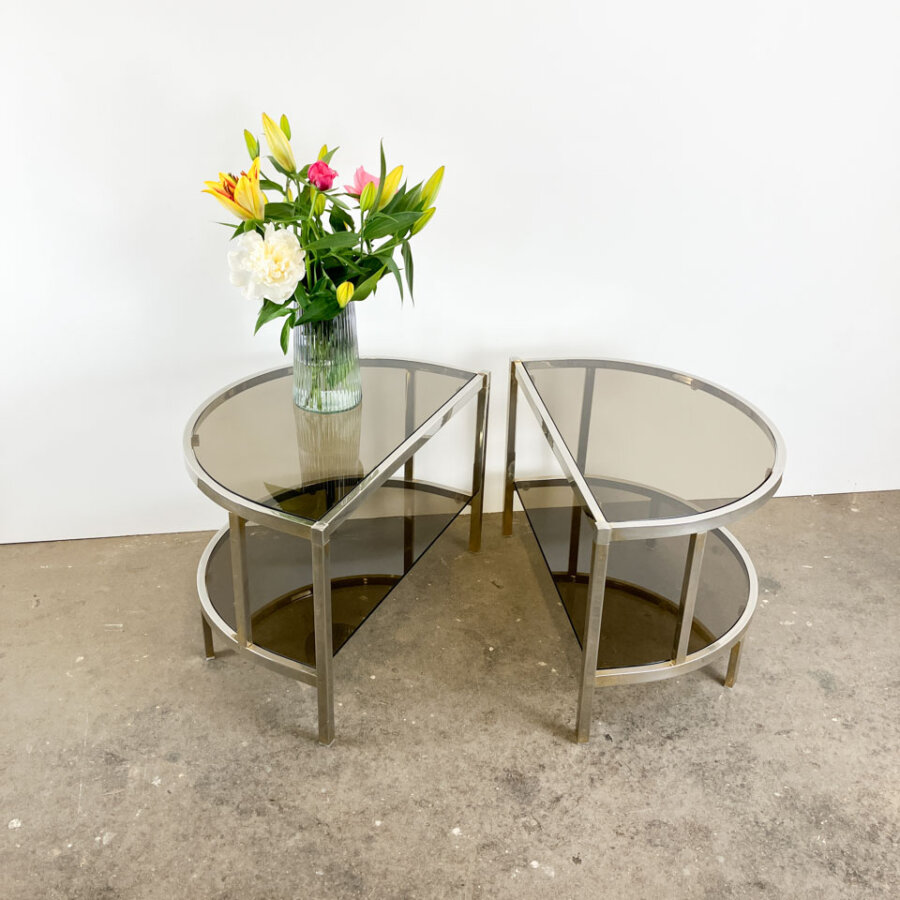 Beistelltisch Metall Mit Rauchglas 1970er Jahre Mid-century Modern Design Style Retro Furniture