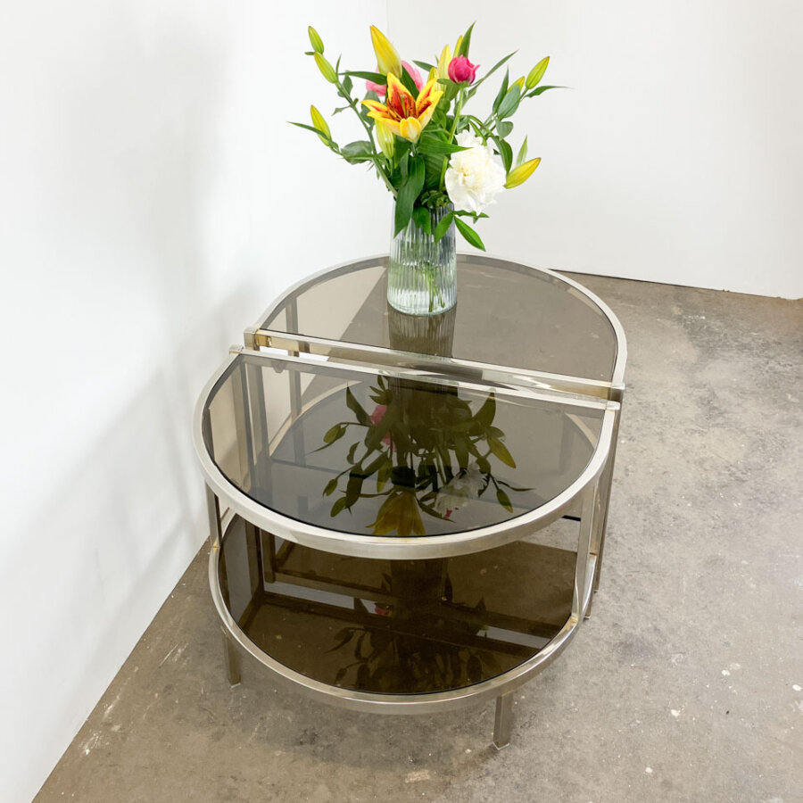 Beistelltisch Metall Mit Rauchglas 1970er Jahre Mid-century Modern Design Style Retro Furniture