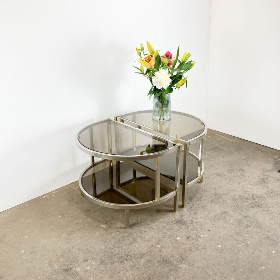 Beistelltisch Metall Mit Rauchglas 1970er Jahre Mid-century Modern Design Style Retro Furniture