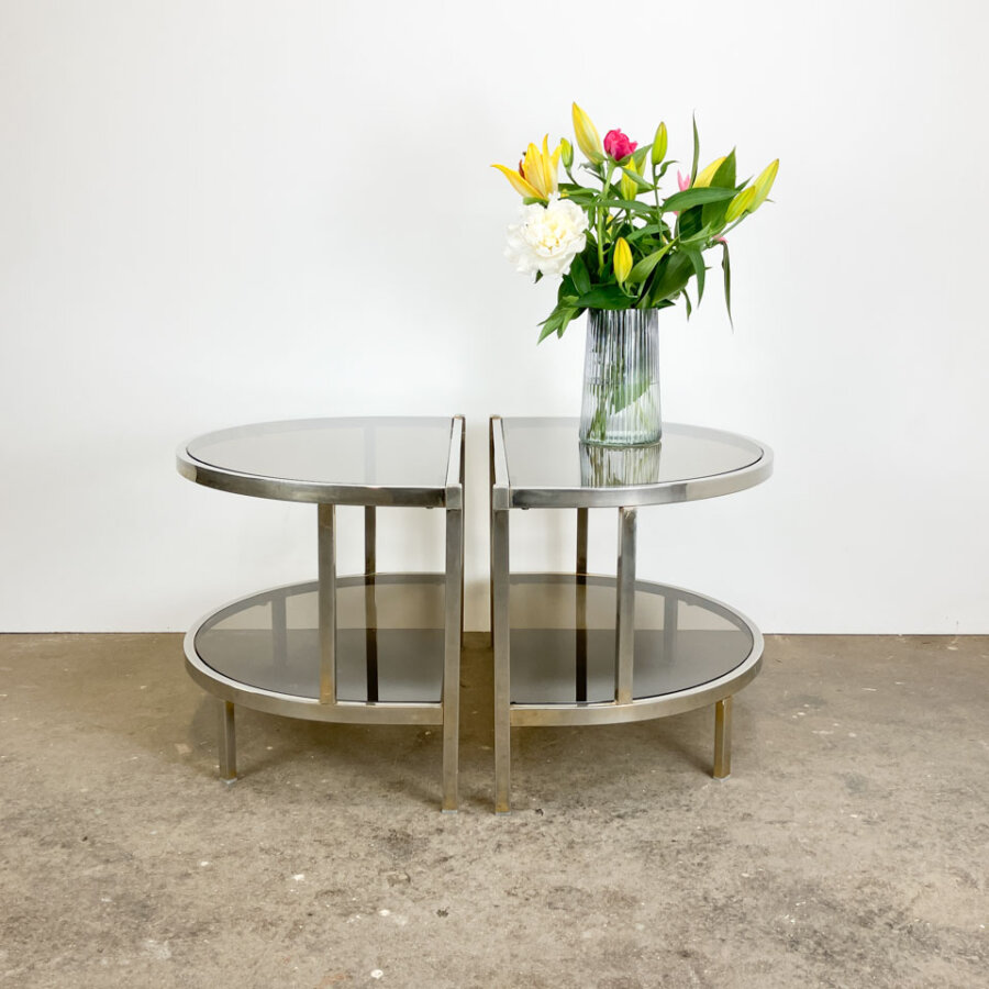 Beistelltisch Metall Mit Rauchglas 1970er Jahre Mid-century Modern Design Style Retro Furniture