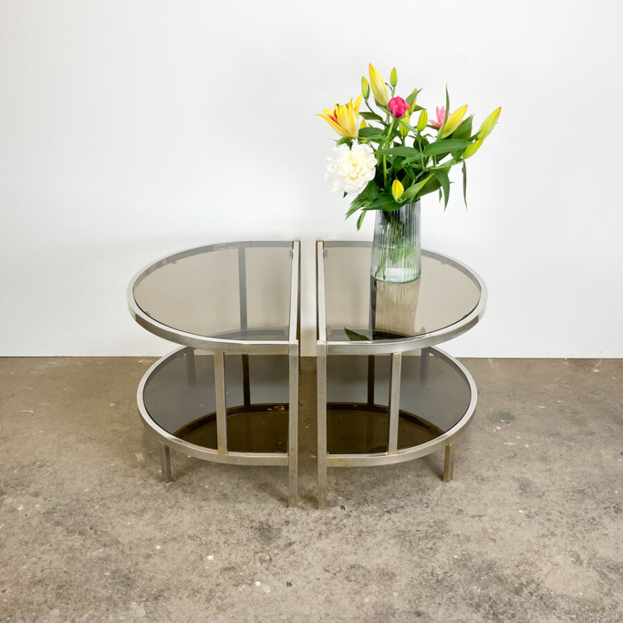 Beistelltisch Metall Mit Rauchglas 1970er Jahre Mid-century Modern Design Style Retro Furniture